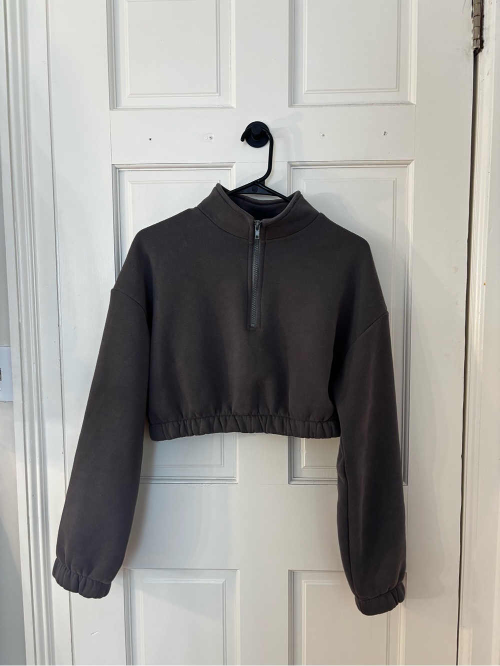 Cropped Half-Zip Pullover Sweater - Charcoal